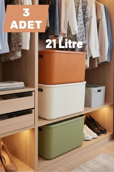 Bayev Colors Mix 3 Adet 21 Lt Dolap İçi Düzenleyici Organizer Hobi Oyuncak Kutusu Kapaklı Saklama Kutusu ürün görseli 1