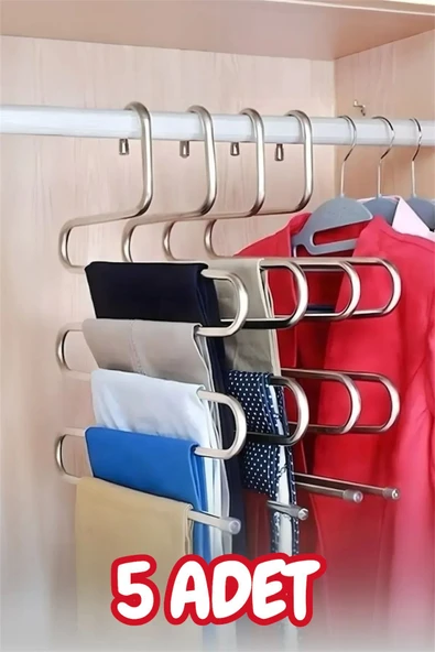 Bayev 5 Adet 5 Bölmeli Metal Elbise Askısı - Giysi Pantalon Eşarp Kıyafet Gardrop Düzenleyici Organizer ürün görseli 1
