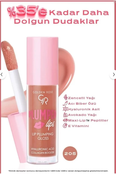 GOLDEN ROSE Plumped Lips Plumping Lipgloss 205 Dolgunlaştırıcı & Nemlendirici Dudak Parlatıcısı 4.7 ml ürün görseli 1