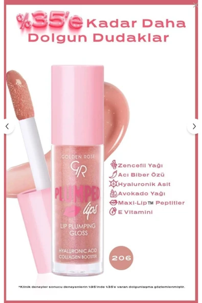 GOLDEN ROSE Plumped Lips Plumping Lipgloss 206 Dolgunlaştırıcı & Nemlendirici Dudak Parlatıcısı 4.7 ml ürün görseli 1