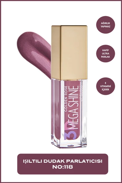 GOLDEN ROSE 3D Mega Shine Lipgloss 118 Shimmer Dudak Parlatıcısı 5,2 ml ürün görseli 1