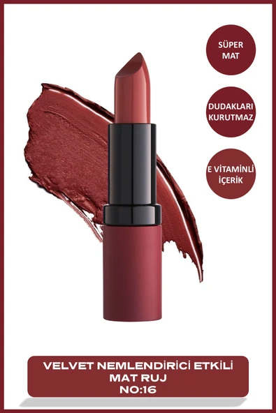 GOLDEN ROSE Velvet Matte Lipstick - 16 - Velvet Mat Ruj ürün görseli 1