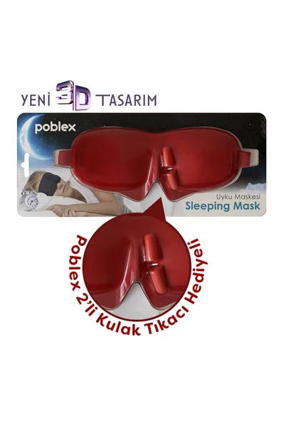 POBLEX Uyku Maskesi Kulak Tıkacı Hediyeli Kırmızı ürün görseli 1