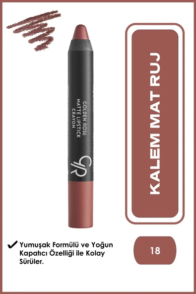 GOLDEN ROSE KALEM RUJ MATTE LİPSTİCK CRAYON NO:18- ürün görseli 1