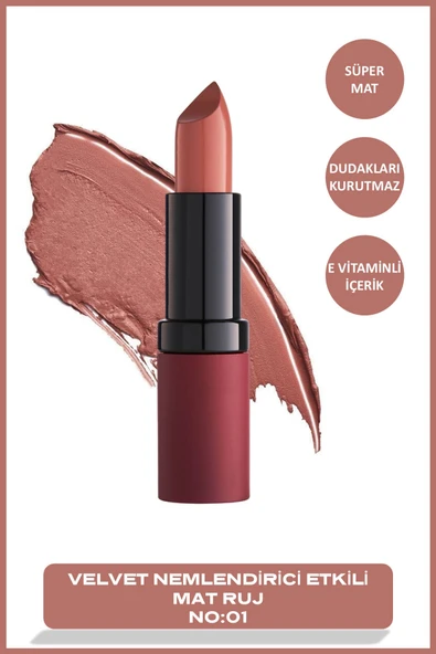 GOLDEN ROSE Velvet Matte Lipstick 01 Velvet Mat Ruj 4,2 g ürün görseli 1