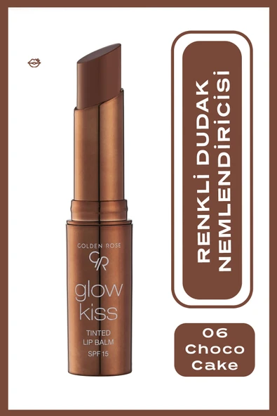 GOLDEN ROSE Glow Kiss Tinted Lip Balm SPF15 Shea & Hyaluronik Asitli Renkli Dudak Balmı - 06 Choca Cake  3 g ürün görseli 1