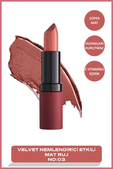 GOLDEN ROSE Velvet Matte Lipstick 03 Velvet Mat Ruj 4,2 g ürün görseli 1