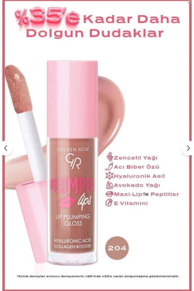 GOLDEN ROSE Plumped Lips Plumping Lipgloss 204 Dolgunlaştırıcı & Nemlendirici Dudak Parlatıcısı 4.7 ml ürün görseli 1