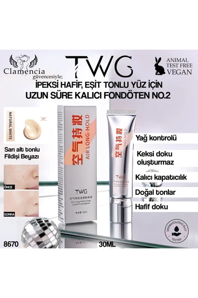 TWG Uzun Ömürlü Fresh Clear Fondöten Naturel Beyaz ürün görseli 1