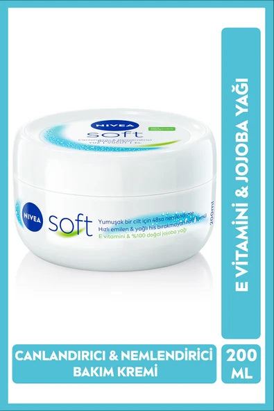 NIVEA Soft Nemlendirici Vücut Bakım Kremi 200ml, Jojoba Yağı, E Vitamini, Yüz Vücut El, Yumuşak Cilt Hissi ürün görseli 1