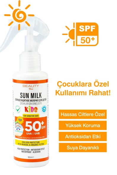 BEAUTY FACE 50 Spf Yüksek Koruma Faktörlu Çocuklara Özel Çocuk Güneş Sütü -150 ml ürün görseli 1