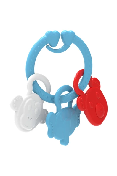 BABYSOFT Mavi Neşeli Çıngırak Ve Dişlik Ayıi Fil Ve Maymun Motif Kız / Erkek Bebek Ve Çocuk Gelişim ürün görseli 1