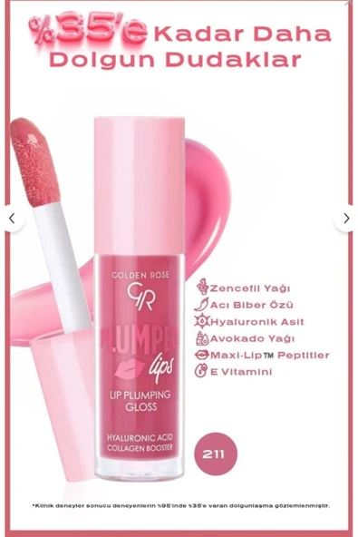 GOLDEN ROSE Plumped Lips Plumping Lipgloss 211 Dolgunlaştırıcı & Nemlendirici Dudak Parlatıcısı 4.7 ml ürün görseli 1