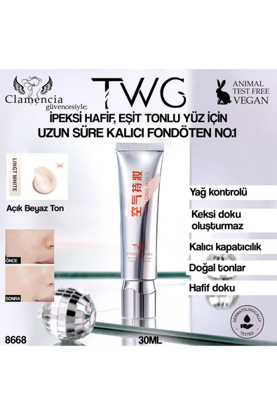 TWG Uzun Ömürlü Fresh Clear Fondöten Naturel Beyaz ürün görseli 1