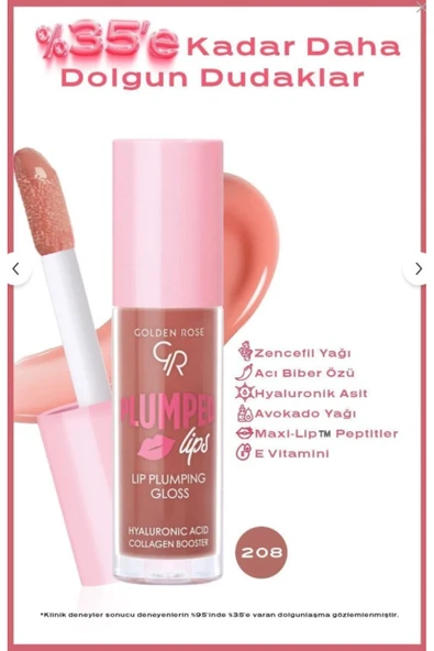 GOLDEN ROSE Plumped Lips Plumping Lipgloss 208 Dolgunlaştırıcı & Nemlendirici Dudak Parlatıcısı 4.7 ml ürün görseli 1