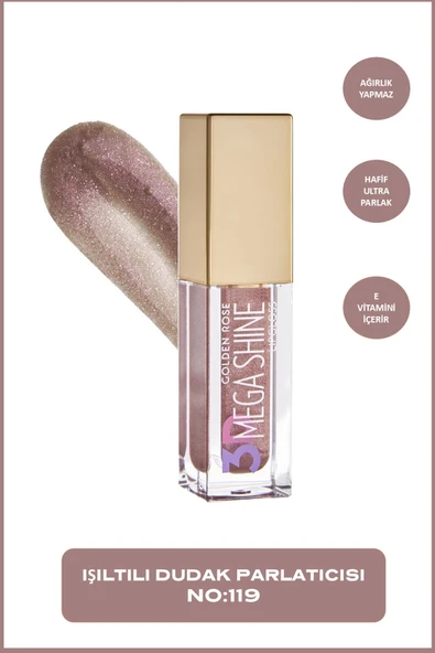 GOLDEN ROSE 3D Mega Shine Lipgloss 119 Sparkle Dudak Parlatıcısı 5,2 ml ürün görseli 1