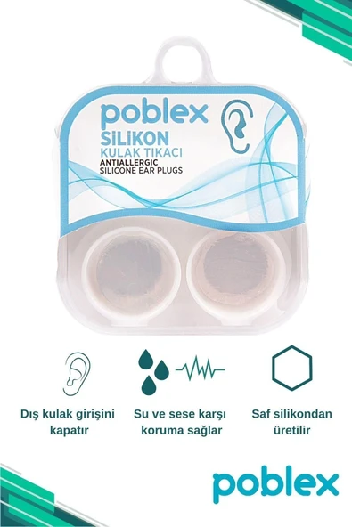POBLEX Silikon Kulak Tıkacı - Kulak Koruyucu Tıpası Saf Silikon 2'li ürün görseli 1