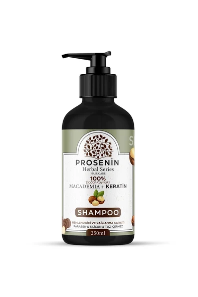 PROSENİN Macademia ve Keratin Yağlı Şampuan 250 ml %100 Bitkisel İçerikli Nemlendirici ve Yağlanma Karşıtı ürün görseli 1