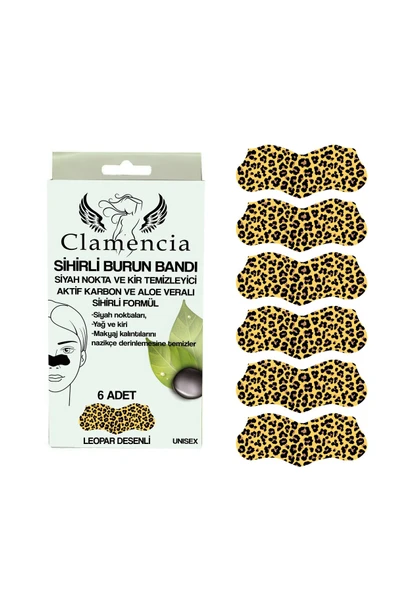 CLAMENCİA Aktif Karbon Burun Bandı Leopar Desenli 6'lı ürün görseli 1
