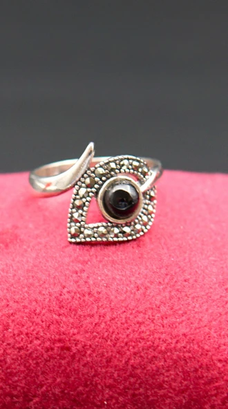 925 Ayar Kadın Gümüş Oltu Taşı Yüzük sy00067 ürün görseli 1