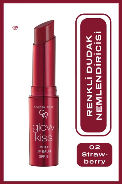 GOLDEN ROSE Glow Kiss Tinted Lip Balm SPF15 Shea & Hyaluronik Asitli Renkli Dudak Balmı -02 Strawberry  3 g ürün görseli 1