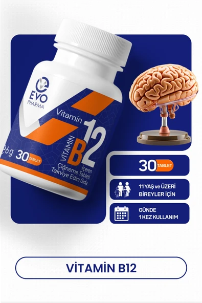 EVOPHARMA Vitamin B12 İçeren Çiğneme Tableti Takviye Edici Gıda ürün görseli 1
