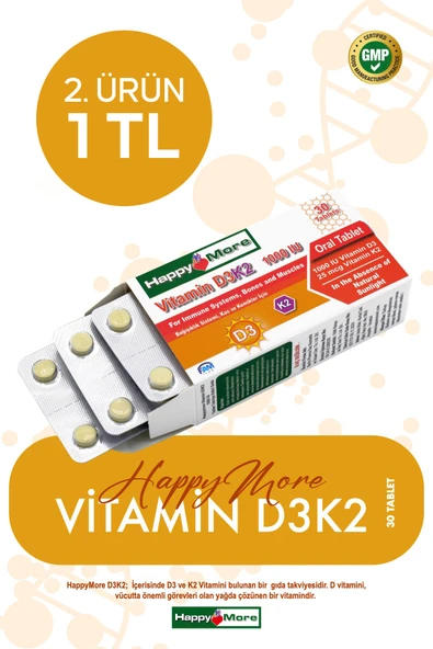 HAPPYMORE Vitamin D3 ve Vitamin K2 İçeren Takviye Edici Gıda ürün görseli 1
