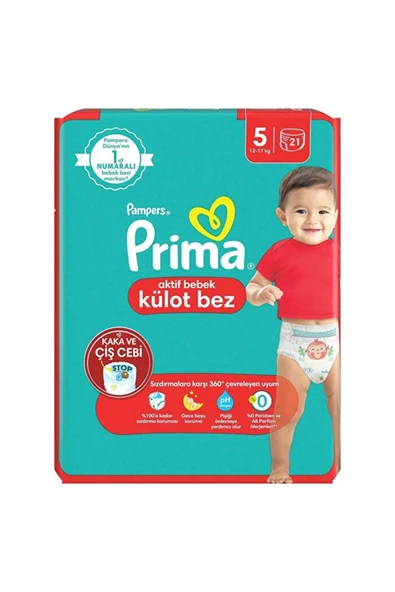 PRİMA Aktif Bebek Külot Bez 5 Beden 12-17 Kg 21 Adet ürün görseli 1