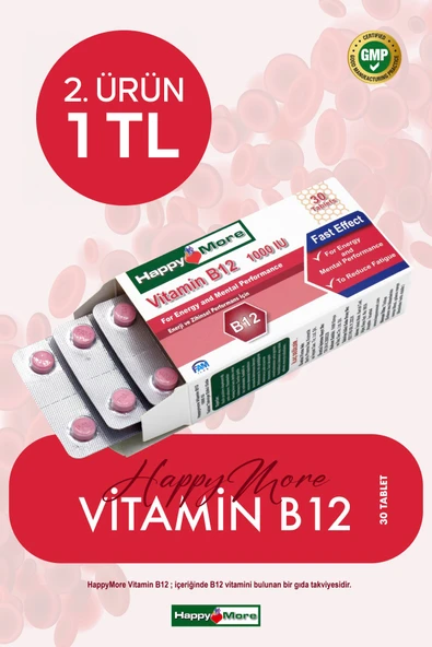 HAPPYMORE Vitamin B12 Takviye Edici Gıda - 30 Tablet ürün görseli 1