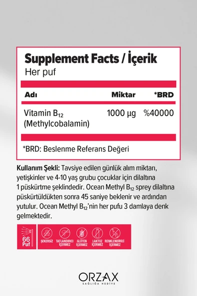 OCEAN Methyl B12 1000mcg 10ml Sprey - Resim 2