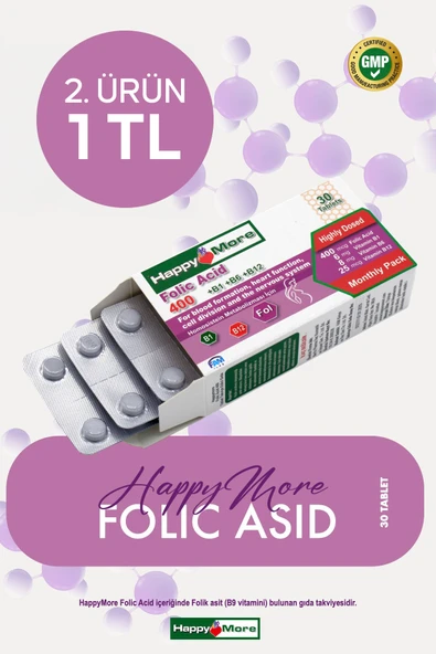 HAPPYMORE B Grubu Vitaminler Içeren Folik Asit Takviye Edici Gıda ürün görseli 1