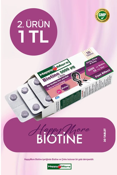 HAPPYMORE Biotin ve Çinko İçeren Takviye Edici Gıda ürün görseli 1