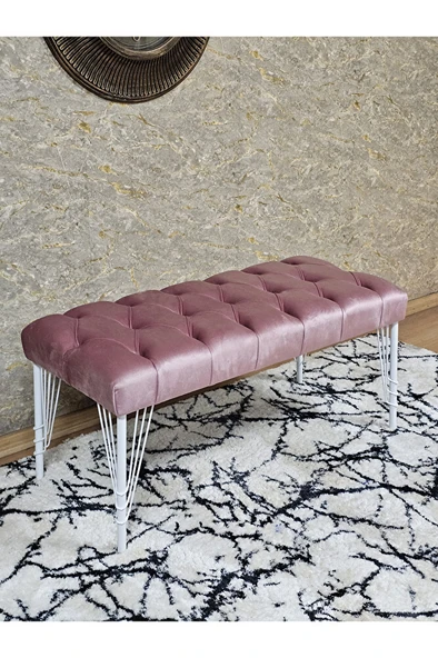 Beyaz Boyalı Tel Ayaklı 90 cm Puf Bench - Puf - Bench - Kasalı Oturak - Oturak - Yatak Ucu Puf Pembe Renk 90 x 41 Boyut/Ebat ürün görseli 1