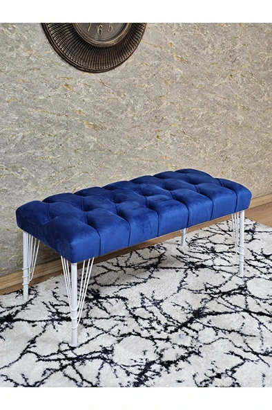 Beyaz Boyalı Tel Ayaklı 90 cm Puf Bench - Puf - Bench - Kasalı Oturak - Oturak - Yatak Ucu Puf Mavi Renk 90 x 41 Boyut/Ebat ürün görseli 1