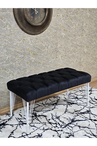 Beyaz Boyalı Tel Ayaklı 90 cm Puf Bench - Puf - Bench - Kasalı Oturak - Oturak - Yatak Ucu Puf Siyah Renk 90 x 41 Boyut/Ebat ürün görseli 1