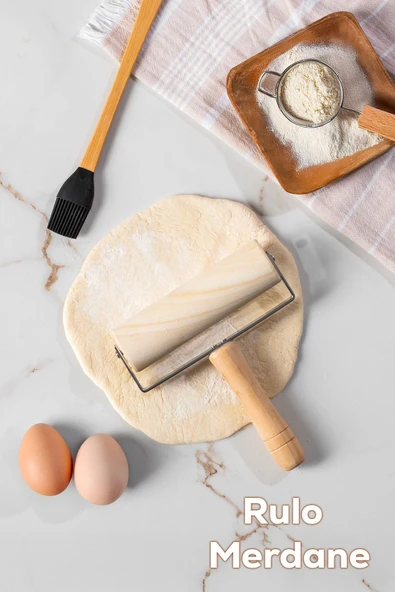Porsima 2076 Ahşap Saplı Rulo Merdane Oklava Pürüzsüz Oklava Pizza Börek Açma Oklava ürün görseli 1