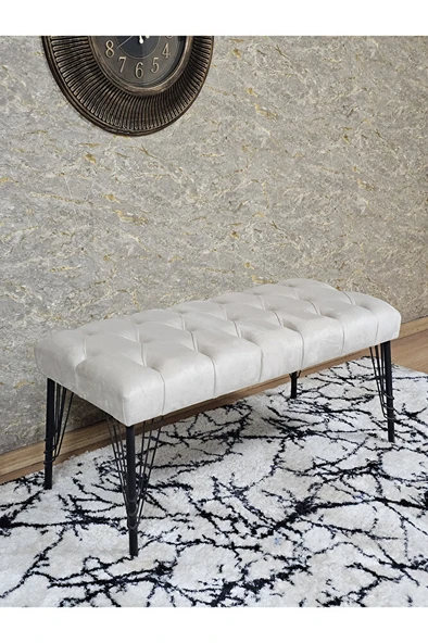 Siyah Boyalı Tel Ayaklı 90 cm Puf Bench - Puf - Bench - Kasalı Oturak - Oturak - Yatak Ucu Puf Krem Renk 90 x 41 Boyut/Ebat ürün görseli 1