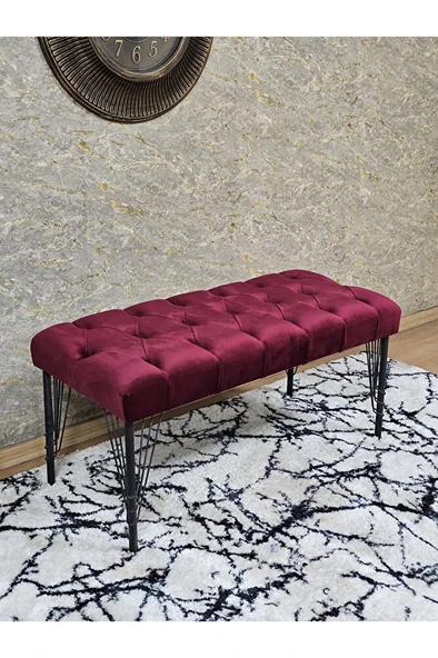 Siyah Boyalı Tel Ayaklı 90 cm Puf Bench - Puf - Bench - Kasalı Oturak - Oturak - Yatak Ucu Puf Bordo Renk 90 x 41 Boyut/Ebat ürün görseli 1