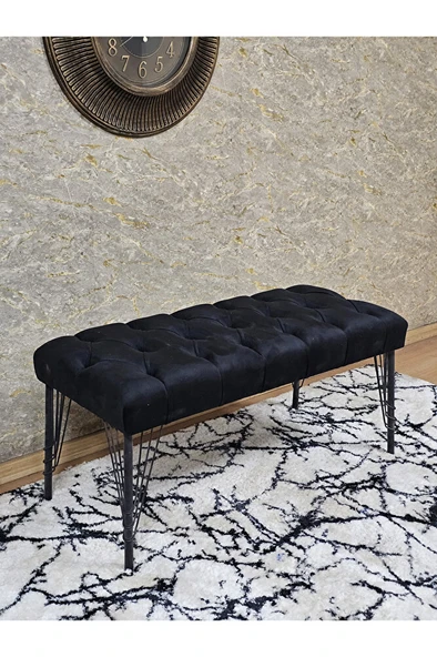 Siyah Boyalı Tel Ayaklı 90 cm Puf Bench - Puf - Bench - Kasalı Oturak - Oturak - Yatak Ucu Puf Siyah Renk 90 x 41 Boyut/Ebat ürün görseli 1