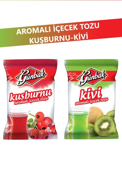 Günbak Aromalı İçecek Tozu 250 gr x 2 Adet (Kuşburnu - Kivi) ürün görseli 1