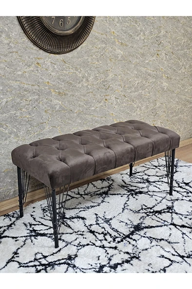 Siyah Boyalı Tel Ayaklı 90 cm Puf Bench - Puf - Bench - Kasalı Oturak - Oturak - Yatak Ucu Puf Kahverengi Renk 90 x 41 Boyut/Ebat ürün görseli 1