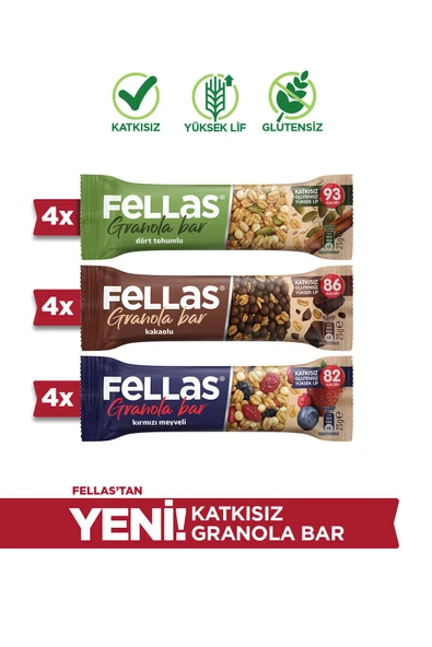 Fellas Granola Bar Protein Kaynağı (23 g) Karma Kutu (12 Adet) ürün görseli 1