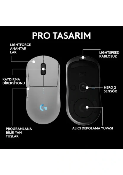Logitech Pro 2 Lightspeed Kablosuz Beyaz Gaming Mouse (910-007303) - Resim 4