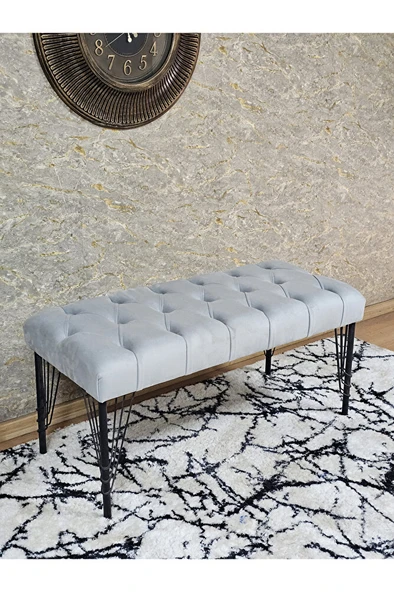 Siyah Boyalı Tel Ayaklı 90 cm Puf Bench - Puf - Bench - Kasalı Oturak - Oturak - Yatak Ucu Puf Gri Renk 90 x 41 Boyut/Ebat ürün görseli 1