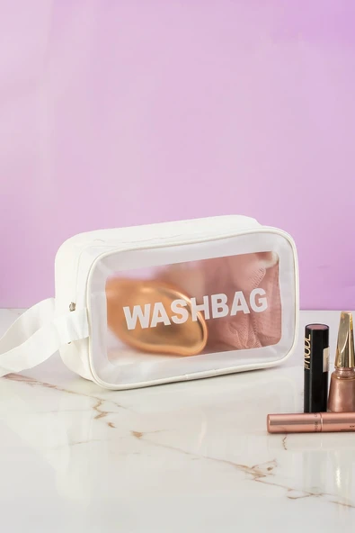 Porsima 3140-1 Şeffaf - Beyaz Seyahat ve Makyaj Çantası Su Geçirmez Organizer Washbag 21x13cm ürün görseli 1