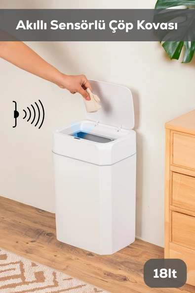 Porsima Me02 Hareket Sensörlü Sessiz Kapatma Çöp Kutusu Banyo Mutfak Çöp Kovası Kapaklı Banyo Çöp Kovası 18Lt ürün görseli 1