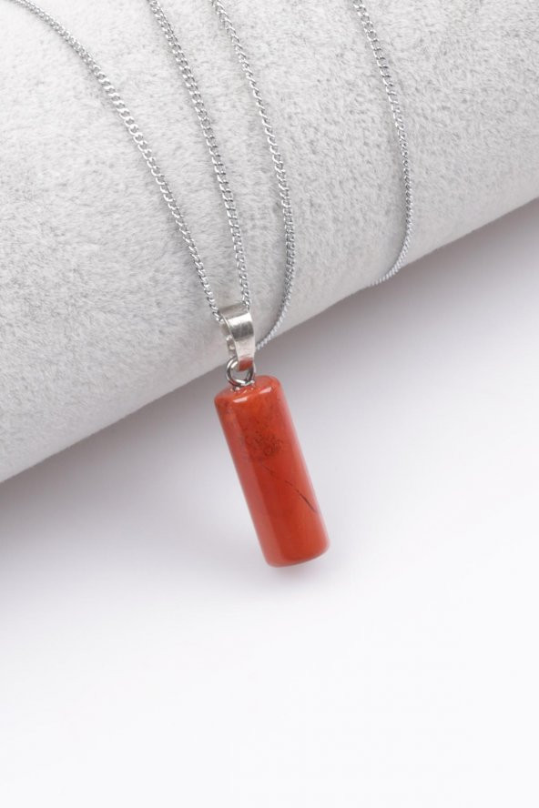 Red Jasper Doğal Taş Silindir Kesim Kolye ürün görseli 1