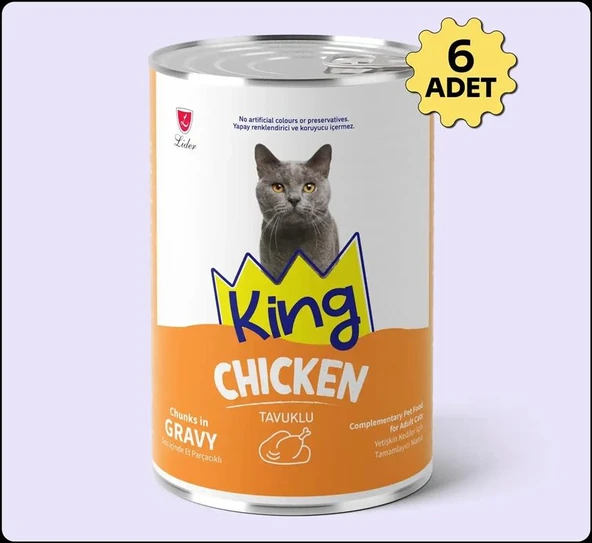King Sos İçerisinde Et Parçacıklı Tavuklu Kedi Konservesi 400 Gr*6 ADET ürün görseli 1