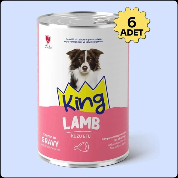 King Sos İçerisinde Et Parçacıklı Kuzu Etli Köpek Konservesi 400 Gr*6 ADET ürün görseli 1