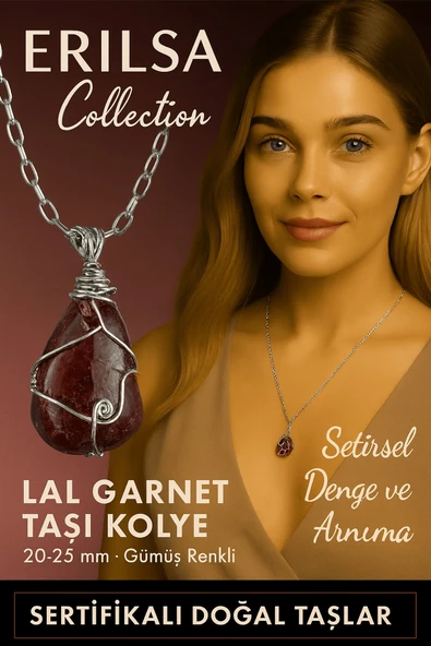 Sertifikalı Gümüş Tel Sargılı Doğal Lal Garnet (Granat) Taşı Kolye – 20-25 mm Tutku ve Enerji Taşı ürün görseli 1